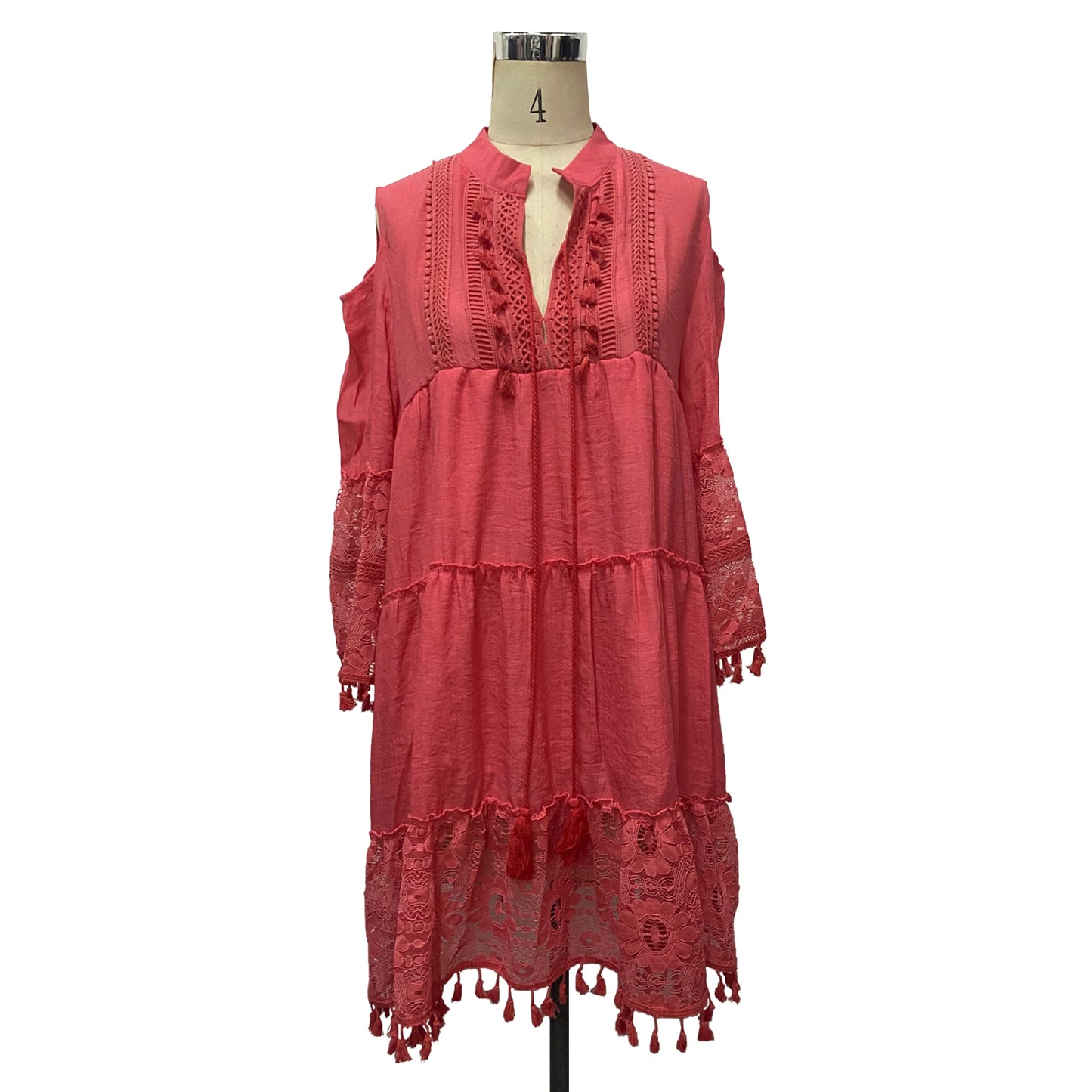 New Spring Embroidery Crochet Lace Boho Dress Women Elegant Off Shoulder Tassel Ruffle Mini Dress Summer V Neck Lady Beach Dress