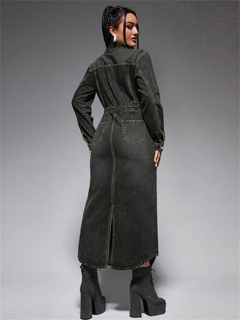 Streetwear Denim Dress Spring Clothes Women 2025 Turn Down Collar Boutton Up Jean Dresses Female Vintage Cowboy Dress Vestidos