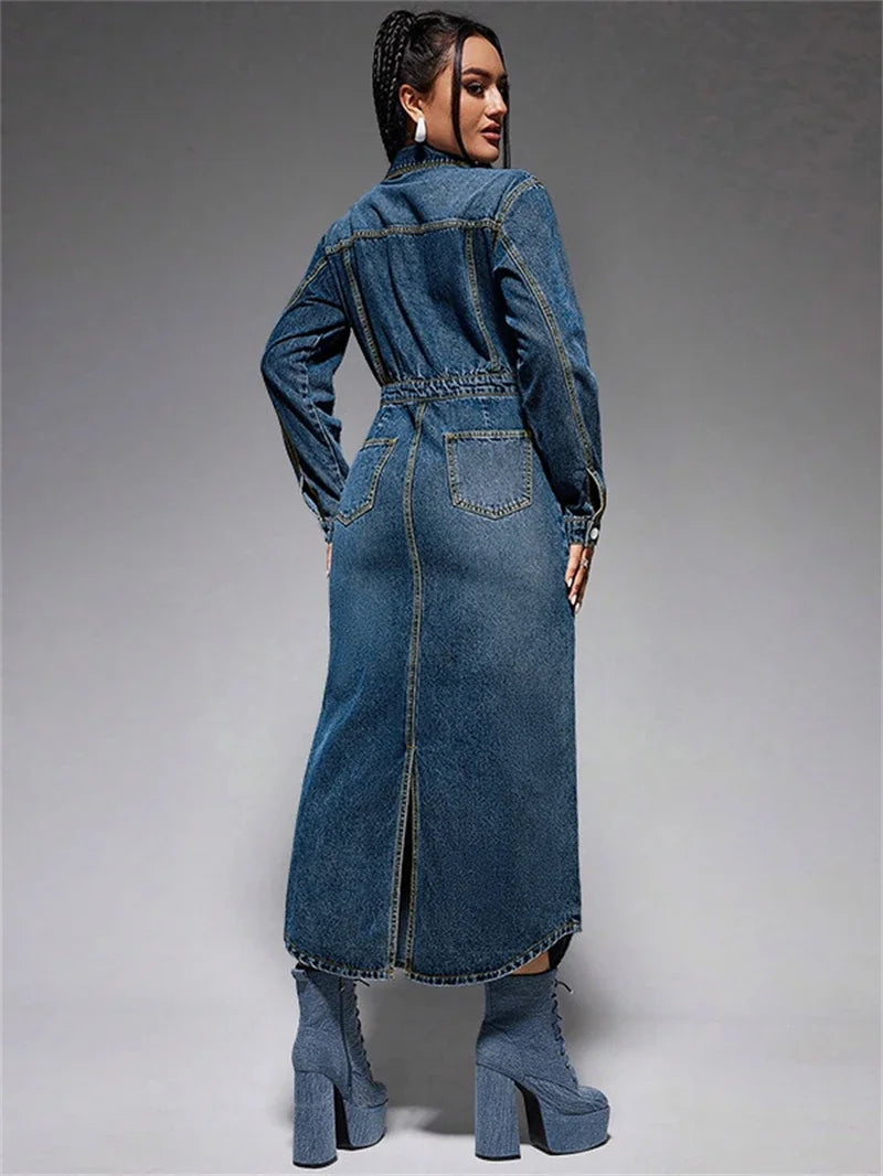 Streetwear Denim Dress Spring Clothes Women 2025 Turn Down Collar Boutton Up Jean Dresses Female Vintage Cowboy Dress Vestidos