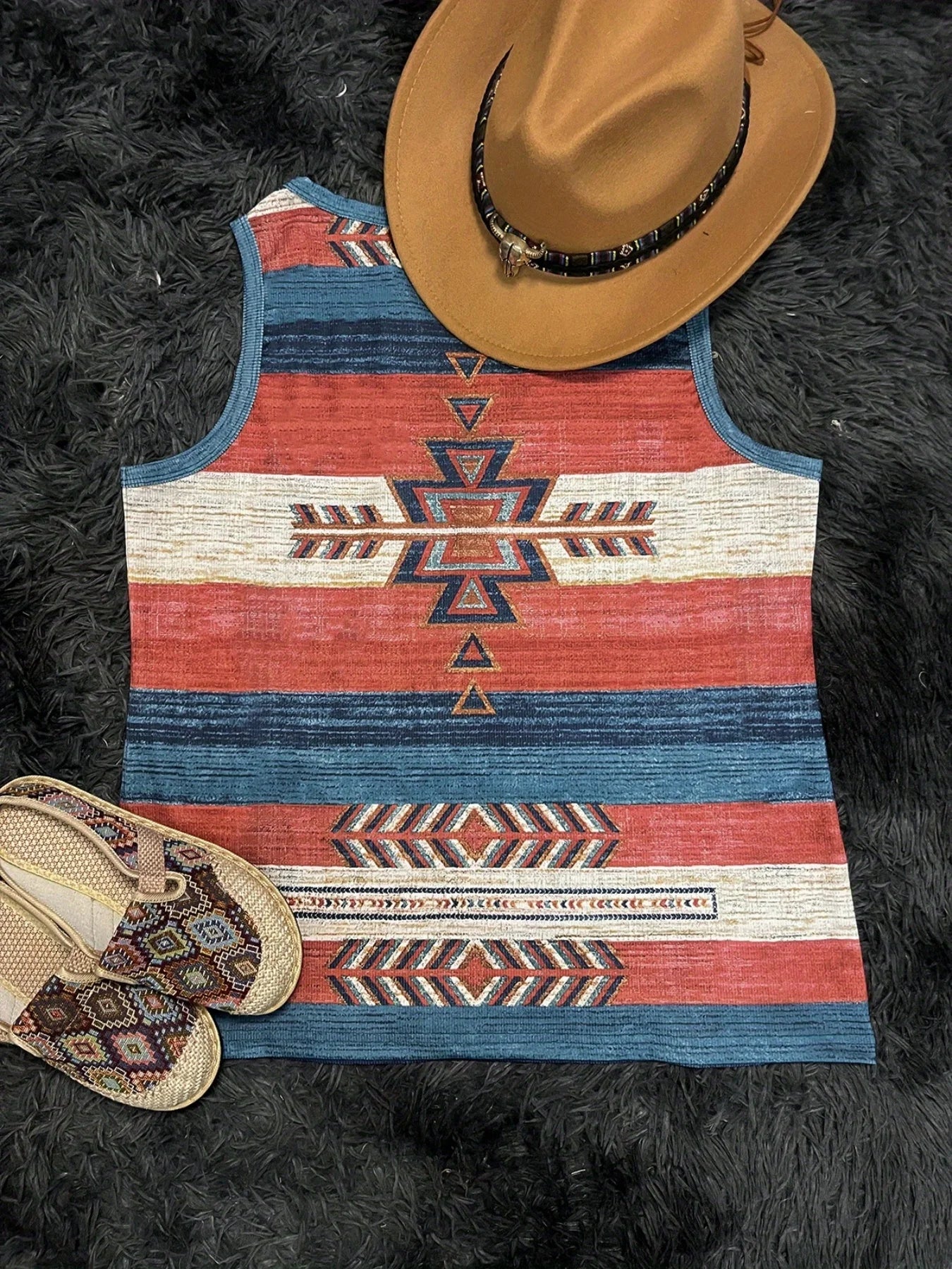 Women's Western Ethnic Print V-Neck Vest Fashion Button Sleeveless Vest Top