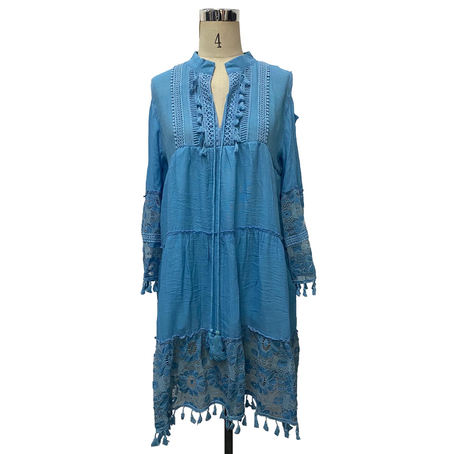 New Spring Embroidery Crochet Lace Boho Dress Women Elegant Off Shoulder Tassel Ruffle Mini Dress Summer V Neck Lady Beach Dress