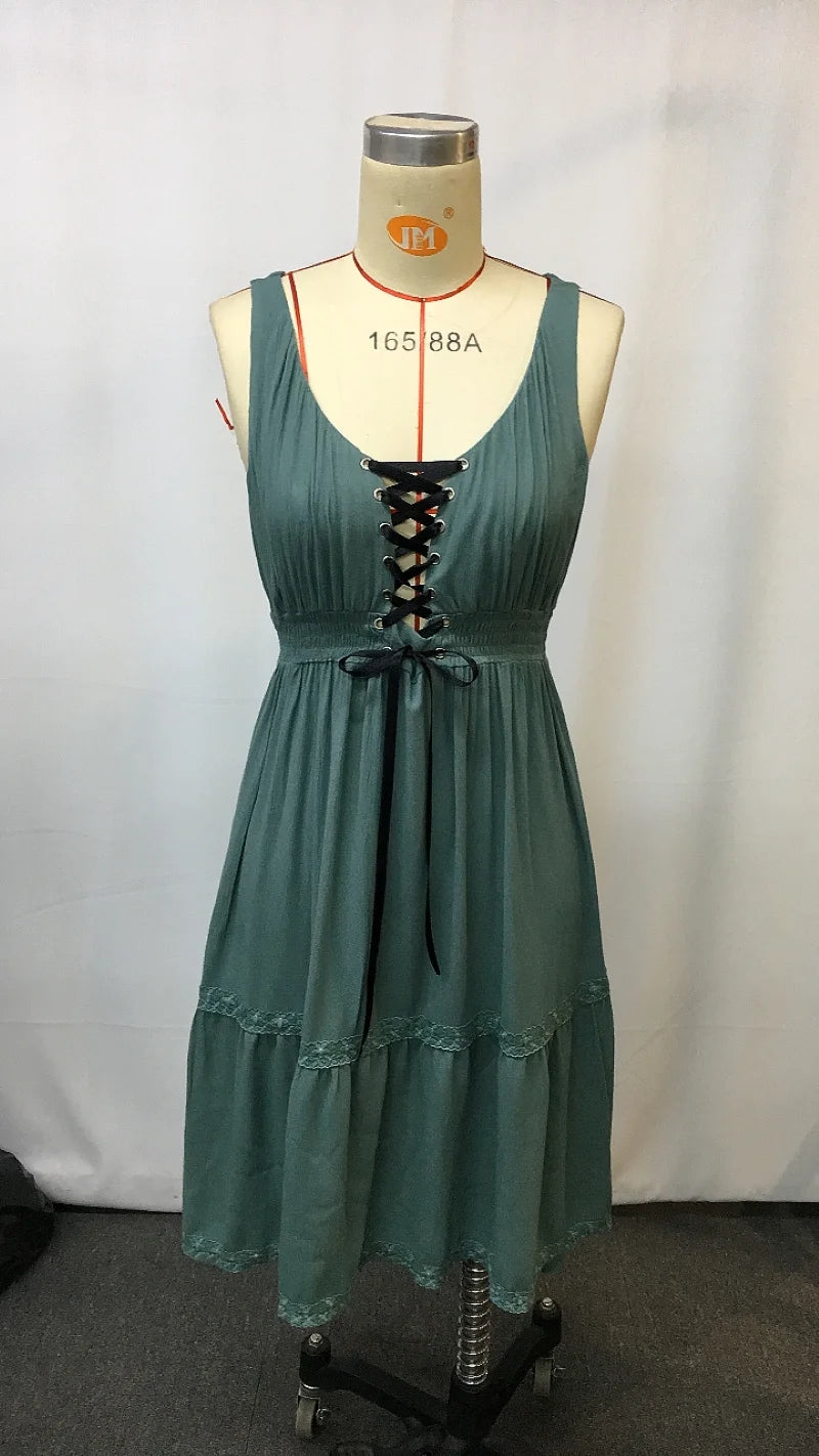 Retro western cowboy style casual suspender dress